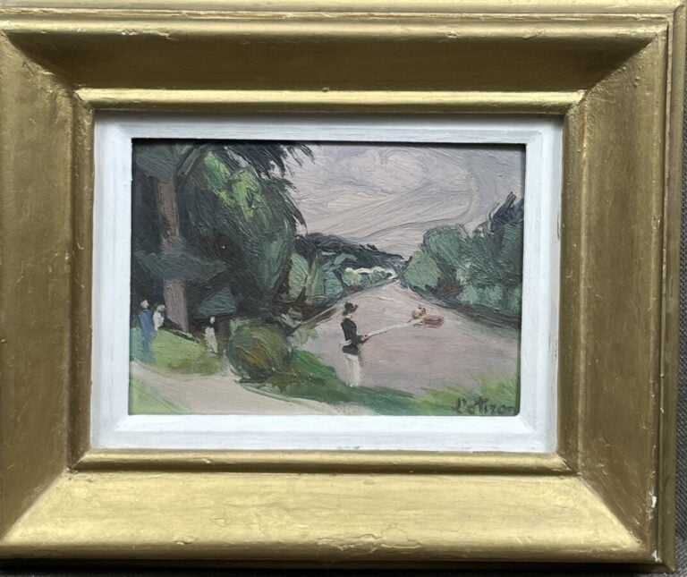 Robert LOTIRON (1886-1966) - Pêcheur en bord de Seine" - Huile sur panneau, sig…