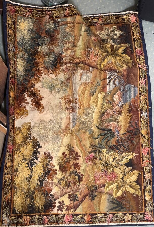 TAPISSERIE AUBUSSON. Paysage avec canards - (LES LOTS SONT VENDUS EN L'ETAT ET…
