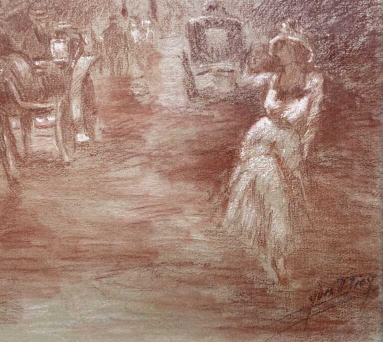 Yves MIEY (XIX-XX) - Rue à l'animée - Sanguine et réhauts de blanc - Signé en b…