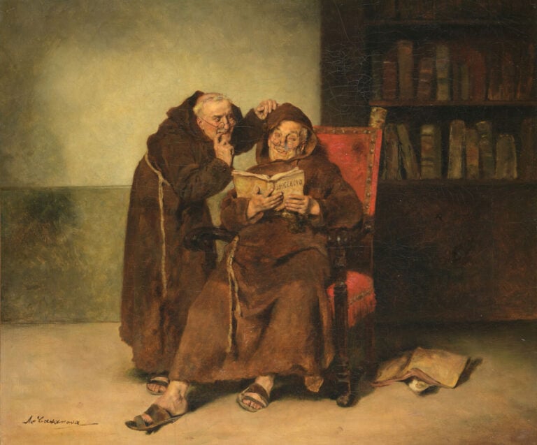 A. CASANOVA (Ecole du XIXe) - Moines à la lecture - Huile sur toile, signée en…