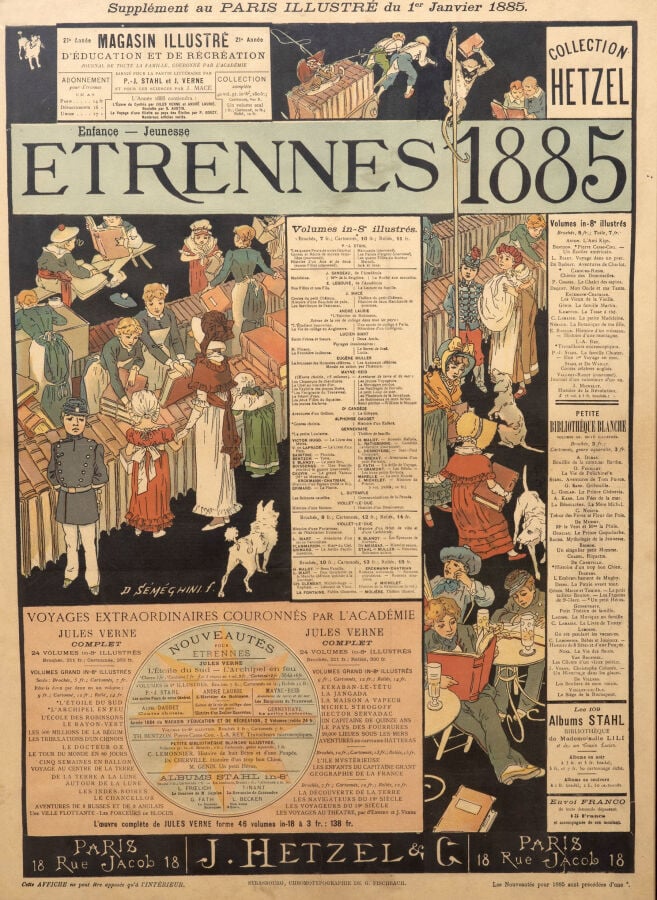 Affiche Hetzel. Étrennes 1885 dite « Boulevard des livres ». Paris, J. Hetzel e…