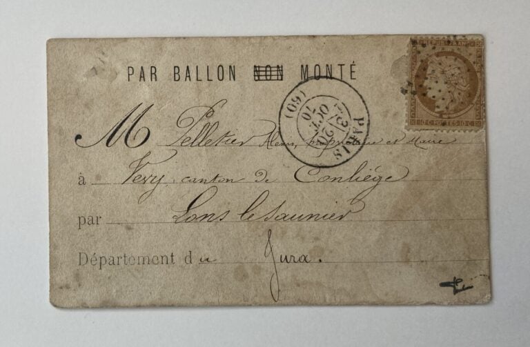 Ballon monté Garibaldi sur carte "Par Ballon Non Monté" avec le "Non" barré. Co…
