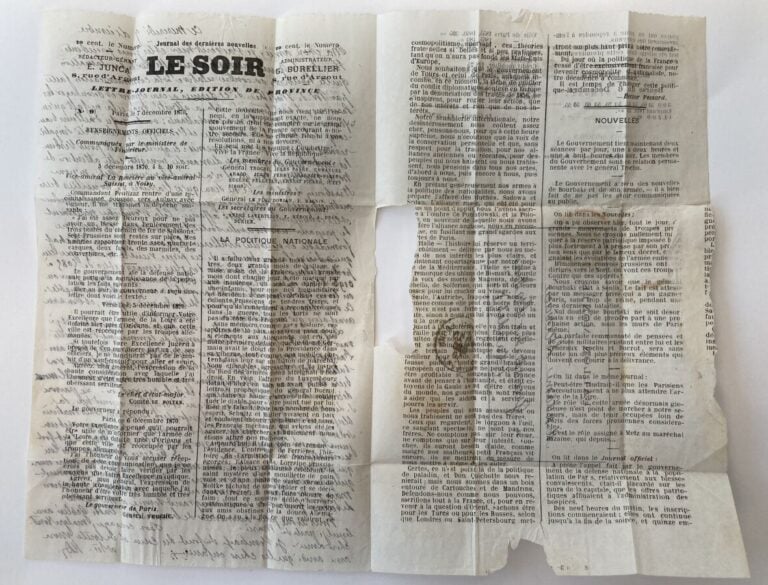Ballon monté Général Renault, journal « Le Soir » n°9 du 7 décembre 1870, cache…