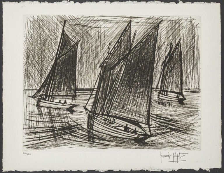 Bernard BUFFET (1928-1999) - Bateaux de pêche, 1980 - Pointe sèche sur Moulin d…