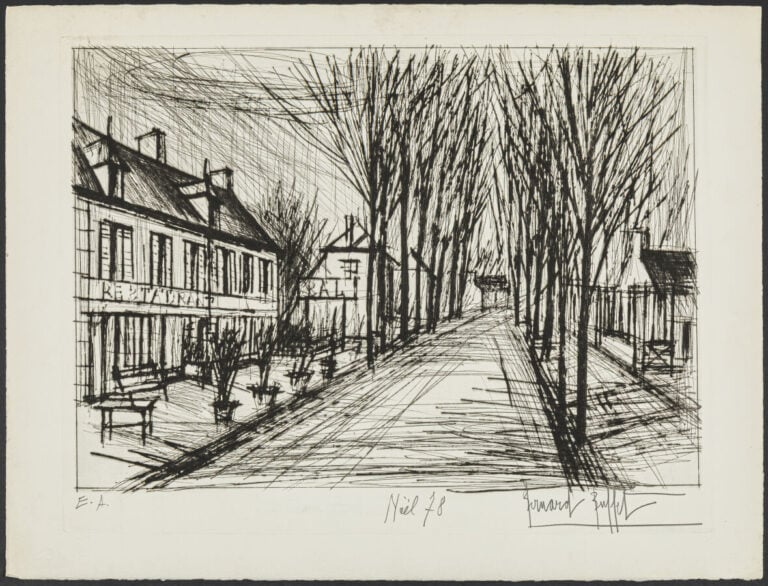 Bernard BUFFET (1928-1999) - Beaumont, l'église, 1975 - Pointe sèche sur BFK Ri…