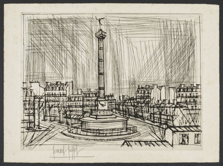 Bernard BUFFET (1928-1999) - La place de la Bastille, 1970 - Pointe sèche sur B…