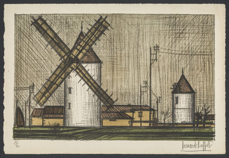 Bernard BUFFET (1928-1999) - Les Moulins, 1953 - Lithographie en couleurs sur P…