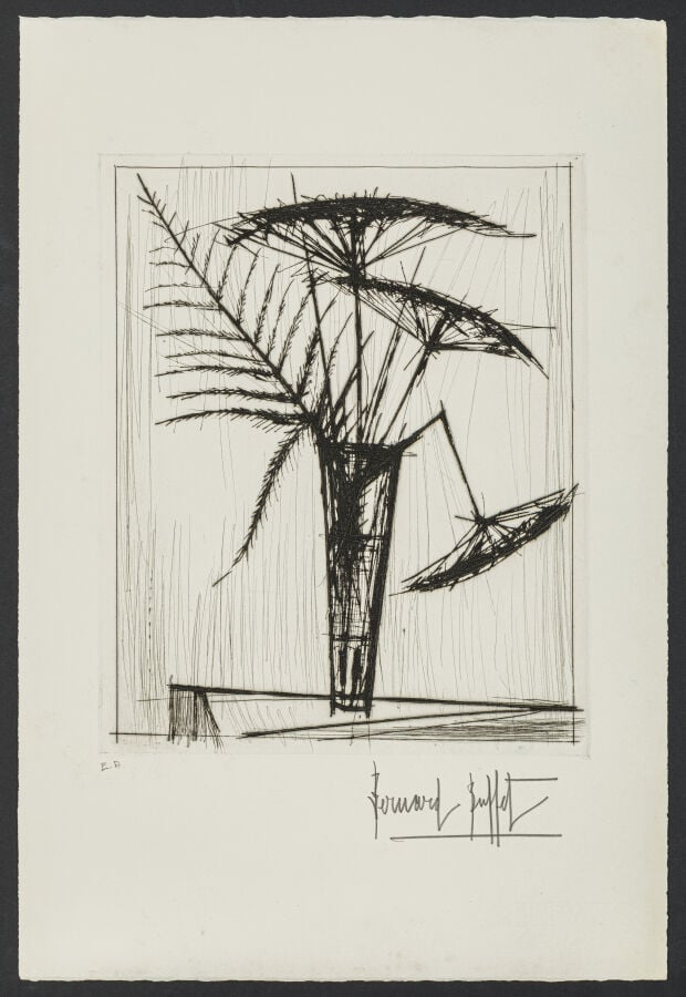 Bernard BUFFET (1928-1999) - Ombelles, 1966 - Pointe sèche sur BFK Rives, signé…