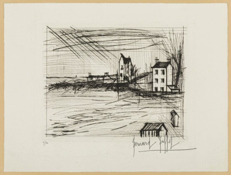 Bernard BUFFET (1928-1999) - Plage bretonne, 1964 - Point sèche sur vélin, sign…