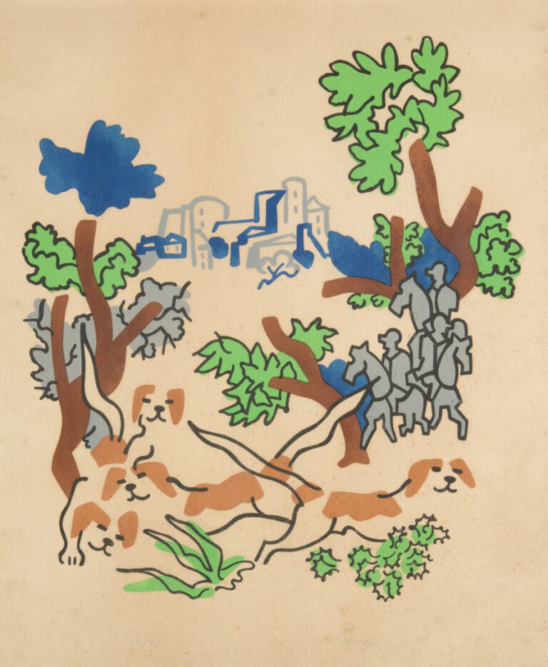 Charles LAPICQUE (1898-1988) - Scène animée avec chiens de chasse - Lithographi…