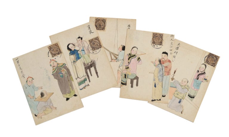 CHINE. 5 cartes postales dessinées (1906)