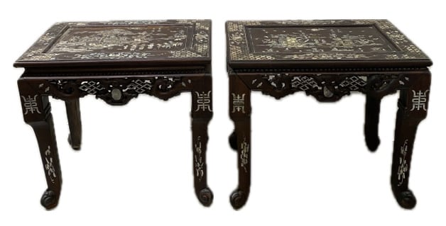 Chine du Sud / Vietnam - Suite de deux petites tables basses en bois et incrust…