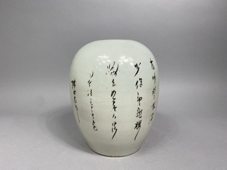 Chine - Pot à gingembre en porcelaine émaillée à décor de chiens de Fô en rouge…