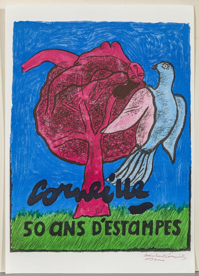 CORNEILLE (1922-2010) - Femme au chat, - Lithographie en couleurs sur vélin, si…