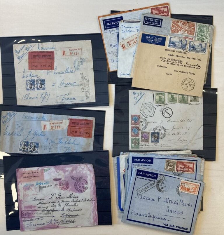 Courriers de France et d'Indochine années 1930 à 1938 dont poste aérienne, bate…