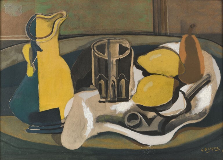 D'après BRAQUE. Nature Morte au pichet citron signé et daté. Procédé Spitzer. -…