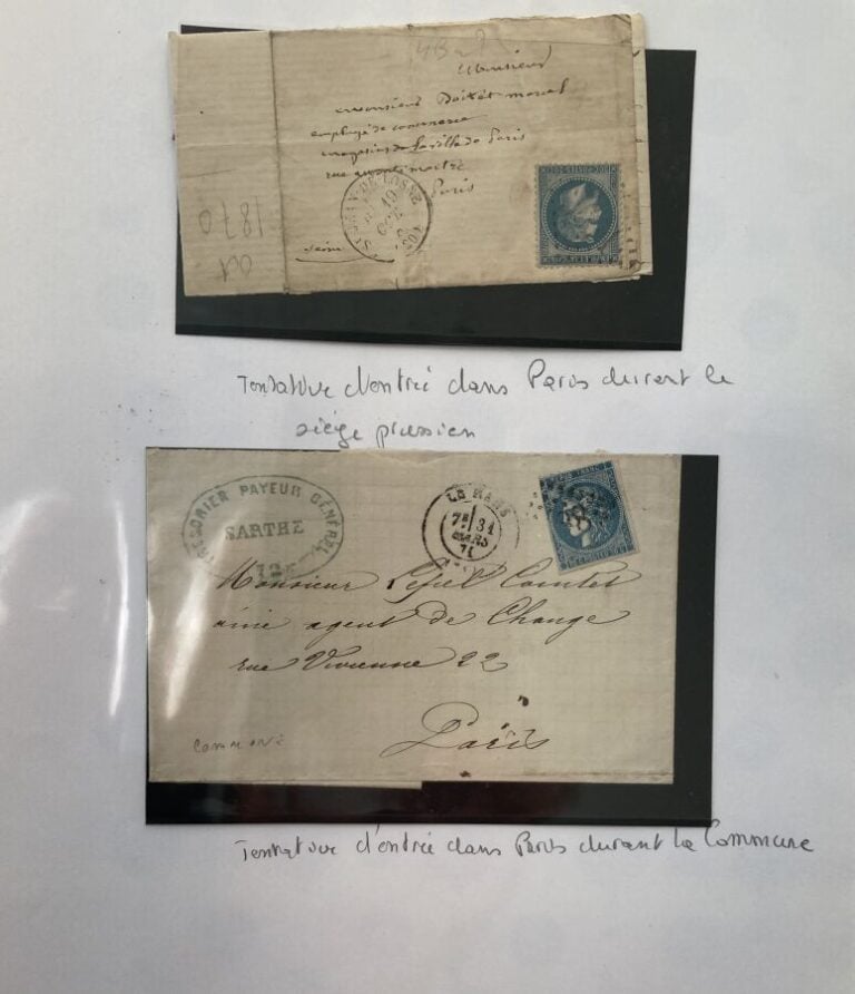 Divers guerre 1870 et Commune de Paris dans un classeur, courriers et documents