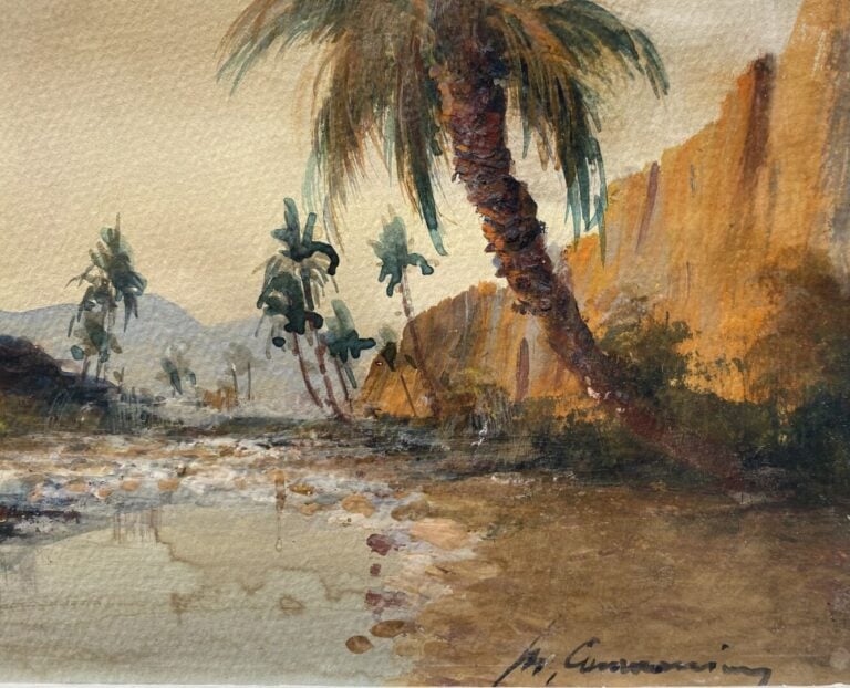 Ecole orientaliste du XXe siècle - Oasis et bédouin sur un âne - Ensemble de de…