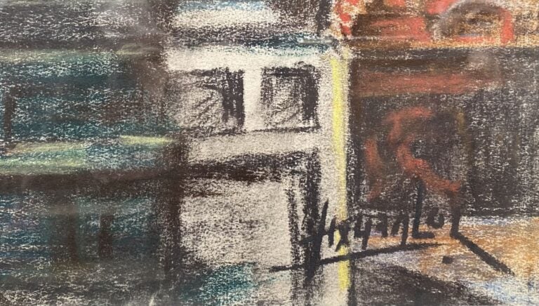 Ecole vietnamienne - Intérieur de temple bouddhiste - Pastel - Signé en bas à d…