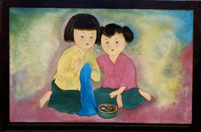 Ecole vietnamienne - Jeunes filles - Procédé sur panneau - 39 x 59 cm