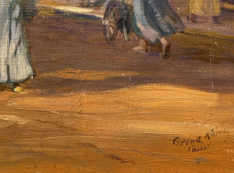 Ecole XXe siècle - Ruelle animée au Caire - Huile sur toile - Porte une trace d…