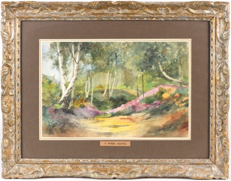 Ecole XXème. Paysage de forêt. Aquarelle sur papier. - Porte un cartouche Piton…