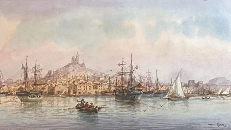 Émile HENRY (1842-1920) - Port de Marseille,1900 - Aquarelle sur papier, signée…