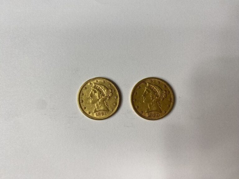ETATS-UNIS - 2 pièces de 5 dollars or, 1880 et 1881 - Poids total : 16.7 g