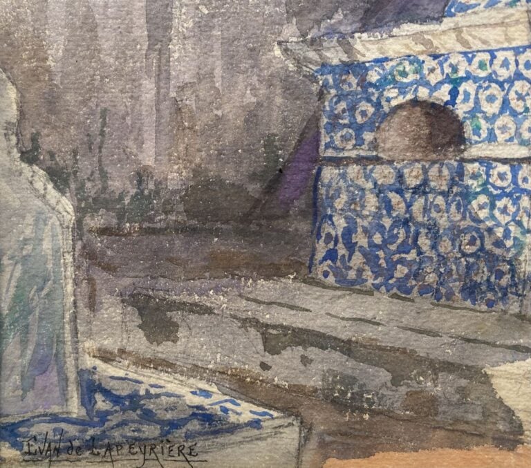 Evan DE LAPEYRIERE (1907-1994) - Jardin oriental - Aquarelle réhaussée - Signée…