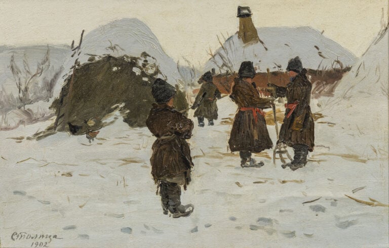 Ewgenij STOLIZA (1870-1929) - Scène d'hiver, 1902 - Huile sur panneau; signée e…