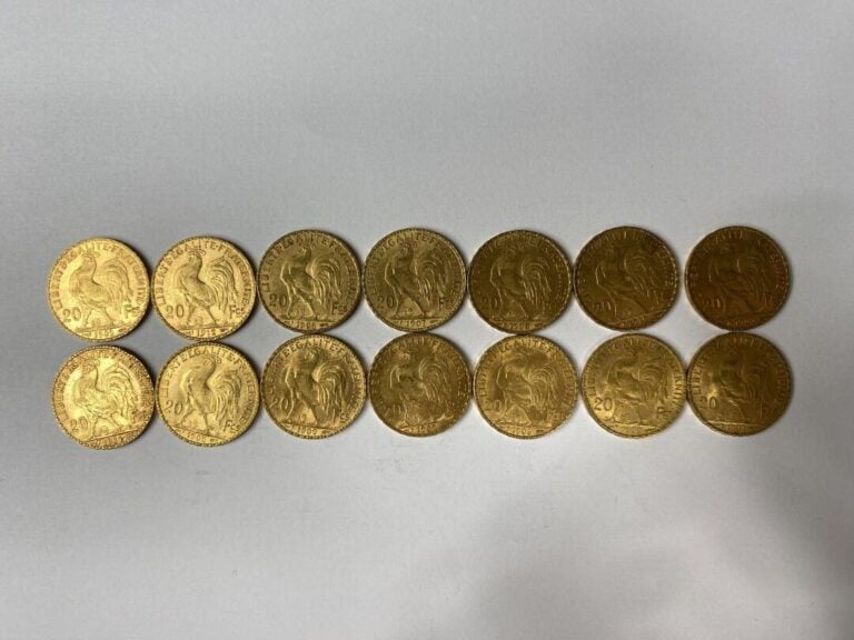 FRANCE - 14 pièces de 20 francs or, IIIe République - Poids total : 90.1 g