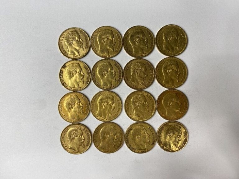 FRANCE - 16 pièces de 20 francs or, Napoléon III - Poids total : 102.4 g