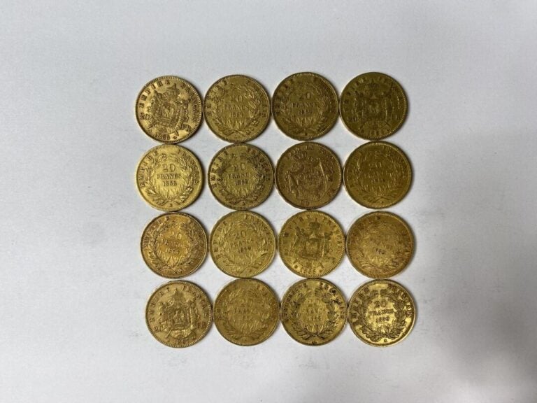 FRANCE - 16 pièces de 20 francs or, Napoléon III - Poids total : 102.4 g