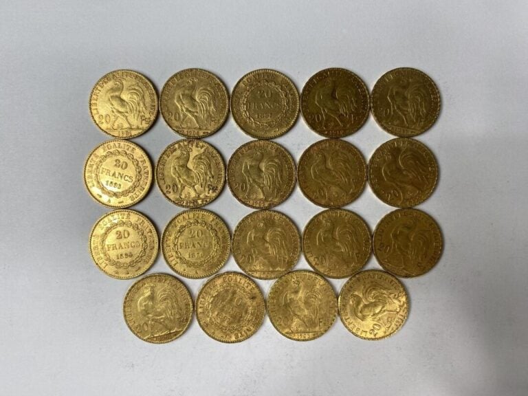 FRANCE - 19 pièces de 20 francs or, IIIe République - Poids total : 122.2 g