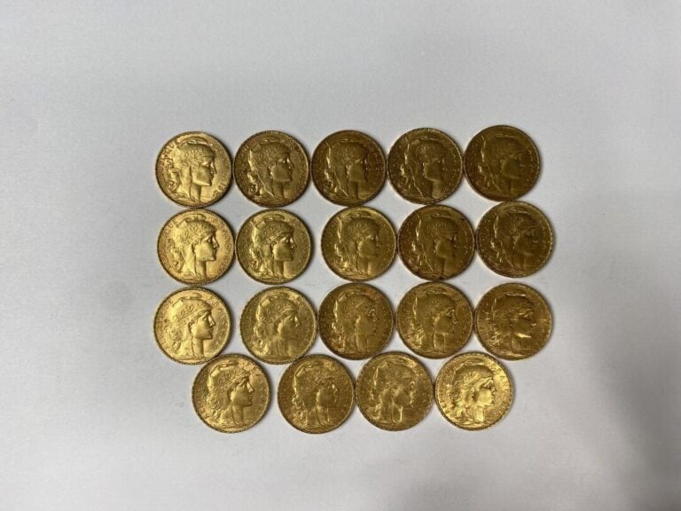 FRANCE - 19 pièces de 20 francs or, IIIe République - Poids total : 122.4 g