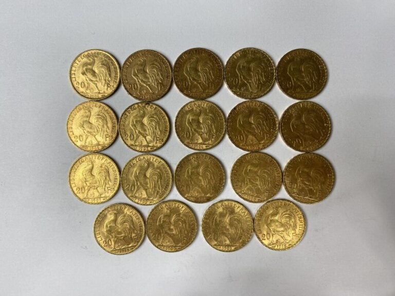 FRANCE - 19 pièces de 20 francs or, IIIe République - Poids total : 122.4 g