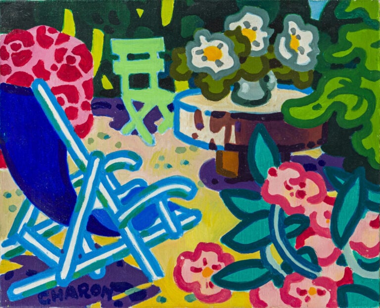 GUY CHARON (1927-2021) - Au jardin - Huile sur toile, signée en bas à gauche, c…