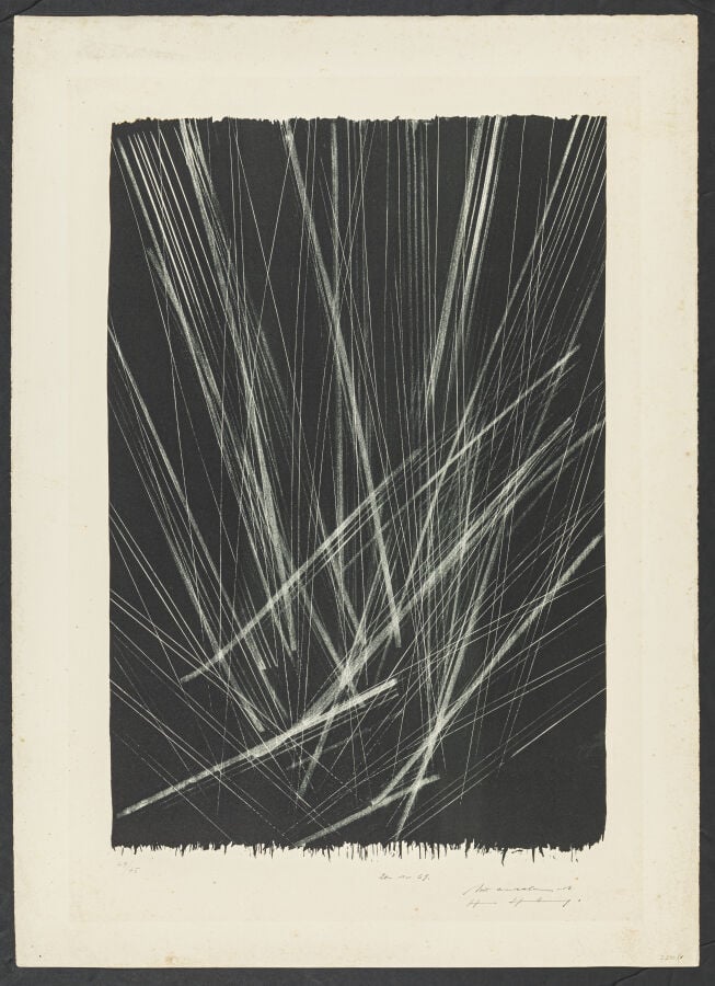 Hans HARTUNG (1904-1989) - L 135-1, 1965, - Lithographie imprimée en noir verdâ…