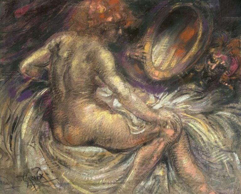 Henri de GROUX (1866-1930) - Nu au miroir - Pastel sur papier, collé sur un sup…