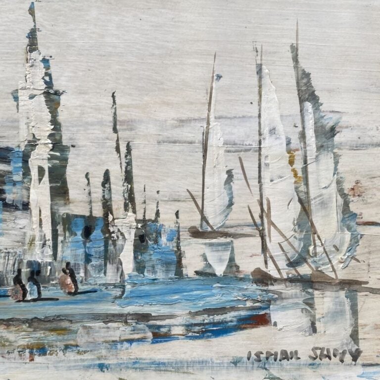 Ismail SAMY (1935-1990) - Vue d'une mosquée sur le port - Gouache sur papier ma…