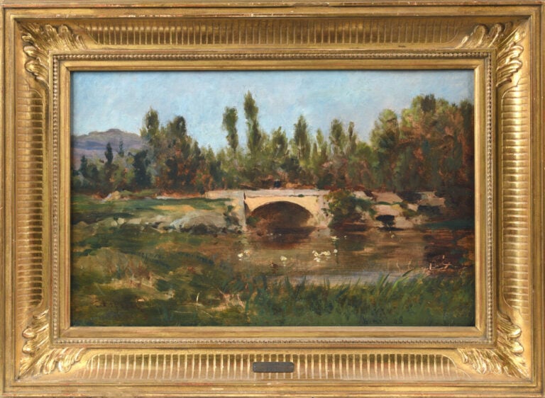 J.A APPIAN - "Paysage Pont sur rivière" - Huile sur panneau, signé en bas à gau…