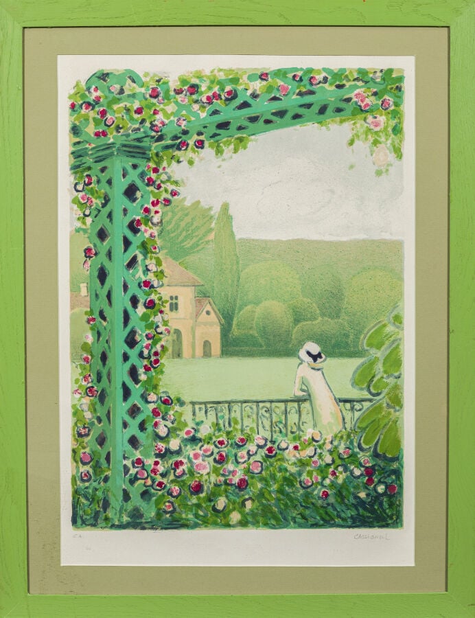 JEAN-PIERRE CASSIGNEUL (1935-) - Femme accoudée dans un jardin - Lithographie e…