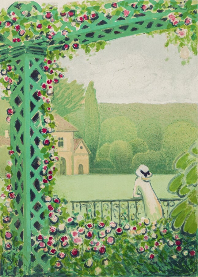JEAN-PIERRE CASSIGNEUL (1935-) - Femme accoudée dans un jardin - Lithographie e…