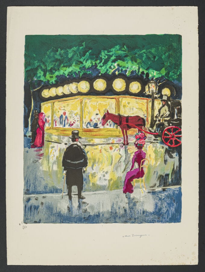 KEES VAN DONGEN (1877-1968) - Le carrousel au bois de Boulogne 1963 - Lithograp…