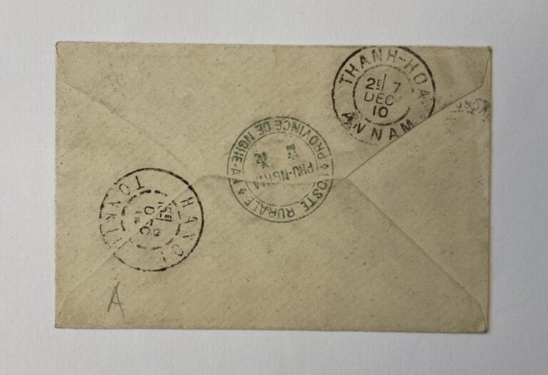 Lettre poste rurale indochinoise, double cachet, vert de Phu-Ngia, province de…