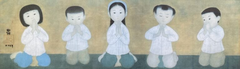 MAI TRUNG THU (1906-1980), d'après - La prière - Reproduction sur soie encadrée…