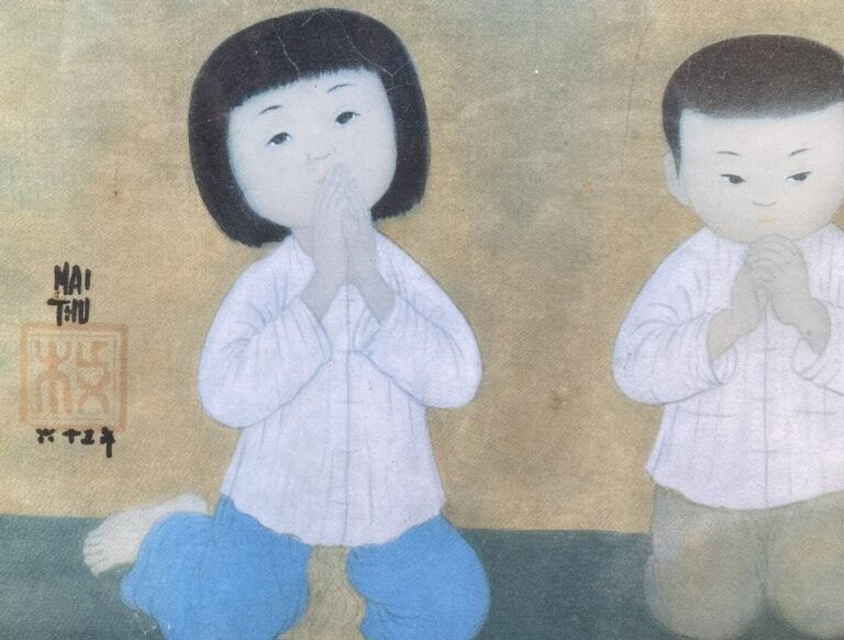 MAI TRUNG THU (1906-1980), d'après - La prière - Reproduction sur soie encadrée…