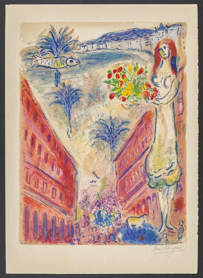 Marc CHAGALL (1887-1985) d'après - Avenue de la Victoire à Nice, 1967 - Lithogr…