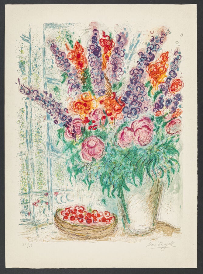 Marc CHAGALL (1887-1985) - Grand Bouquet, Paris mai 1963. - Lithographie en cou…