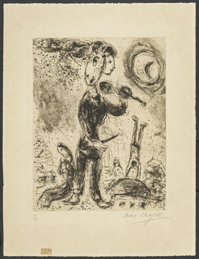 Marc CHAGALL (1887-1985) - Le Violoniste amoureux, 1967, - Eau-forte et aquatin…
